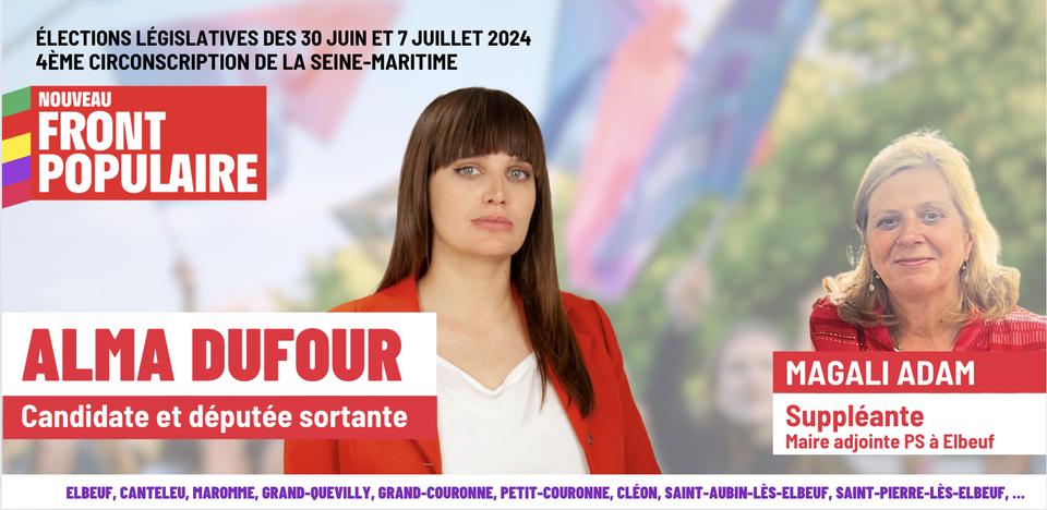 Alma DUFOUR candidate pour le Nouveau Front Populaire, 4ème circonscription de la Seine-Maritime, Élections législatives 2024