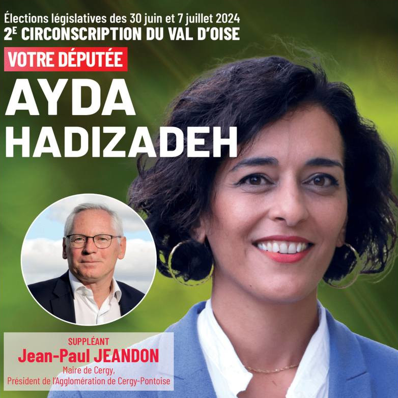 Ayda HADIZADEH candidate pour le Nouveau Front Populaire, 2ème circonscription du Val-d'Oise, Élections législatives 2024