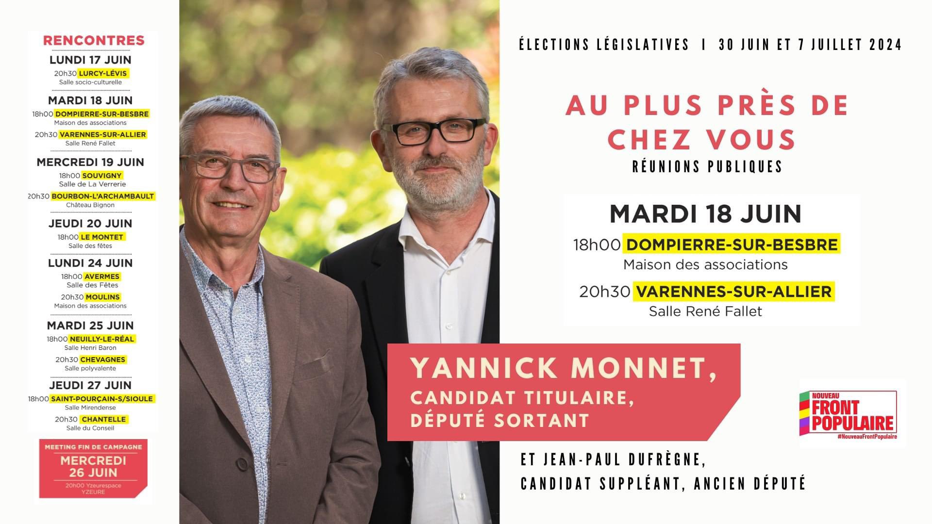 Yannick MONNET candidat pour le Nouveau Front Populaire, 1ère circonscription de l'Allier, Élections législatives 2024